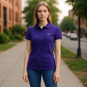 Lacoste Purple Fitted Polo Short Sleeve Top Size 34